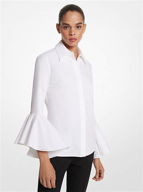 michael kors black white floral ruffle career blouse|Organic Stretch Cotton Poplin Ruffle.